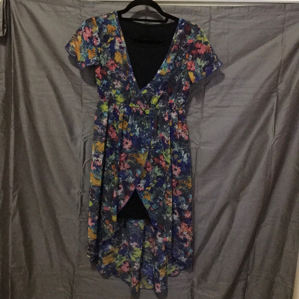 High-Low Floral Print Dress
